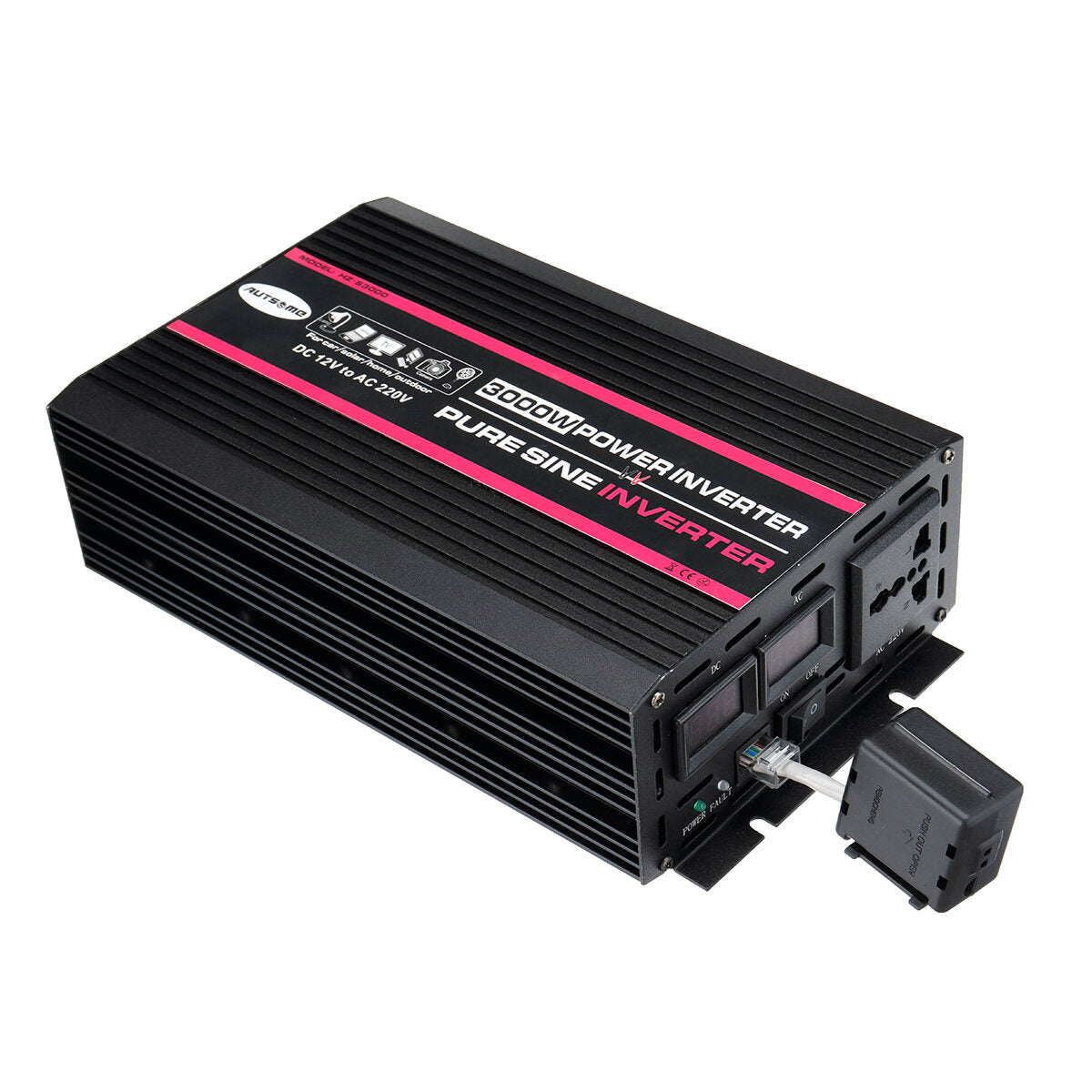 AUTSOME 12V to 220V Converter Pure Sine Wave Power Inverter Car Solar With Remote Control Dual LED Display