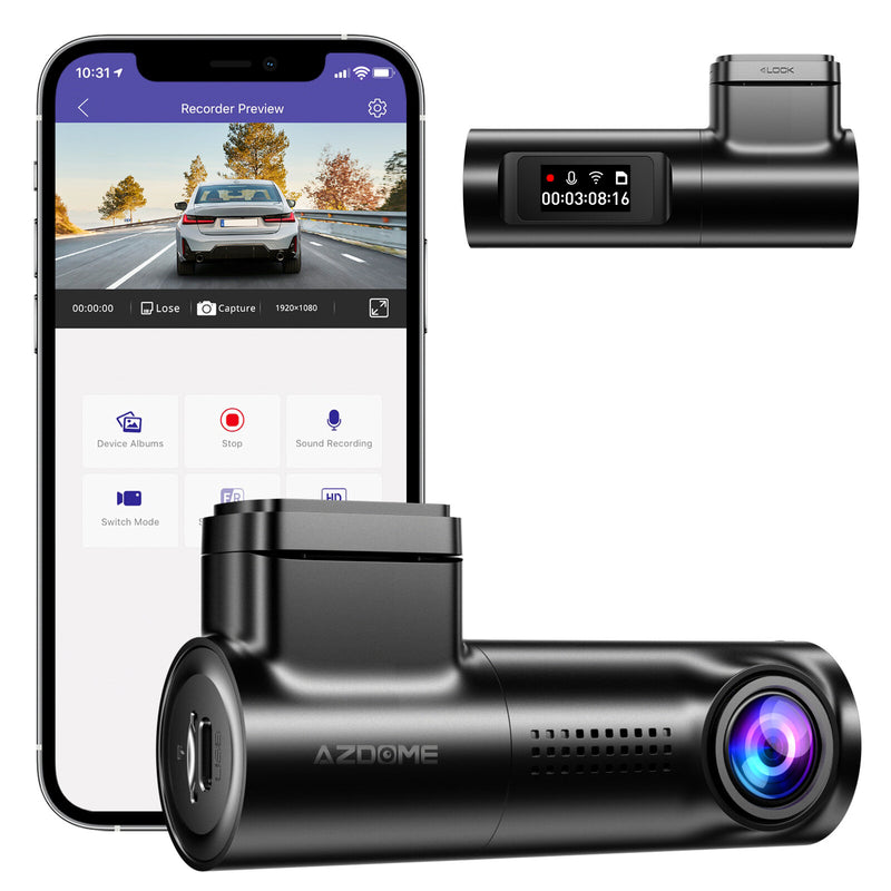 AZDOME M330 Car Dash Cam with 0.96" Screen 1080P Single Channel with WDR GPS Wi-Fi Voice Control G-Sensor