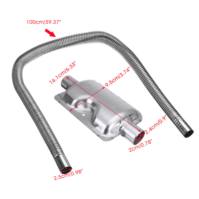 100cm Stainless Steel Exhaust Muffler Pipe + 24mm Silencer Muffle Car Parking Air Diesel Heater