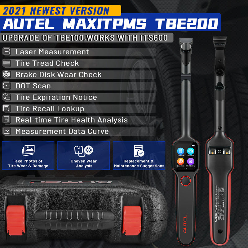 Autel MaxiTPMS TBE200E Tire Tread Laser Detector Brake Disc Wear Thickness Diagnostic Instrument Tool Compatible With ITS600