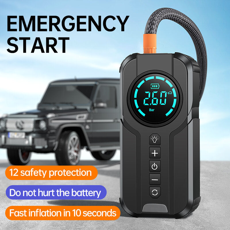 2000A 16000mAh Car Jump Starter with Air Compressor Power Bank Portable Pump Wireless Inflation Emergency Battery Booster