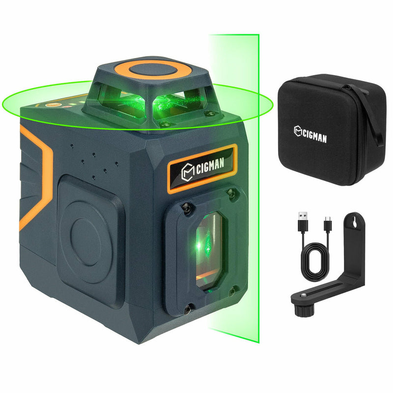 EU US Direct CIGMAN CM-605 Green Laser Line Level with 360° Horizontal and 120° Vertical Lines Adjustable Brightness IP54 Durability Rechargeable Lithium Battery Versatile Laser Modes Superior Visibility Ideal for Indoor and Outdoor Projects
