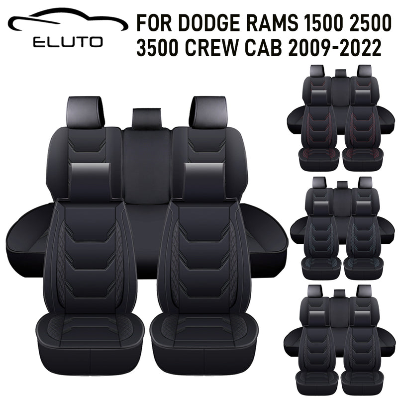 ELUTO 5 Seaters Car Seat Cover Leather For Dodge Ram 1500 2500 3500 Crew Cab
