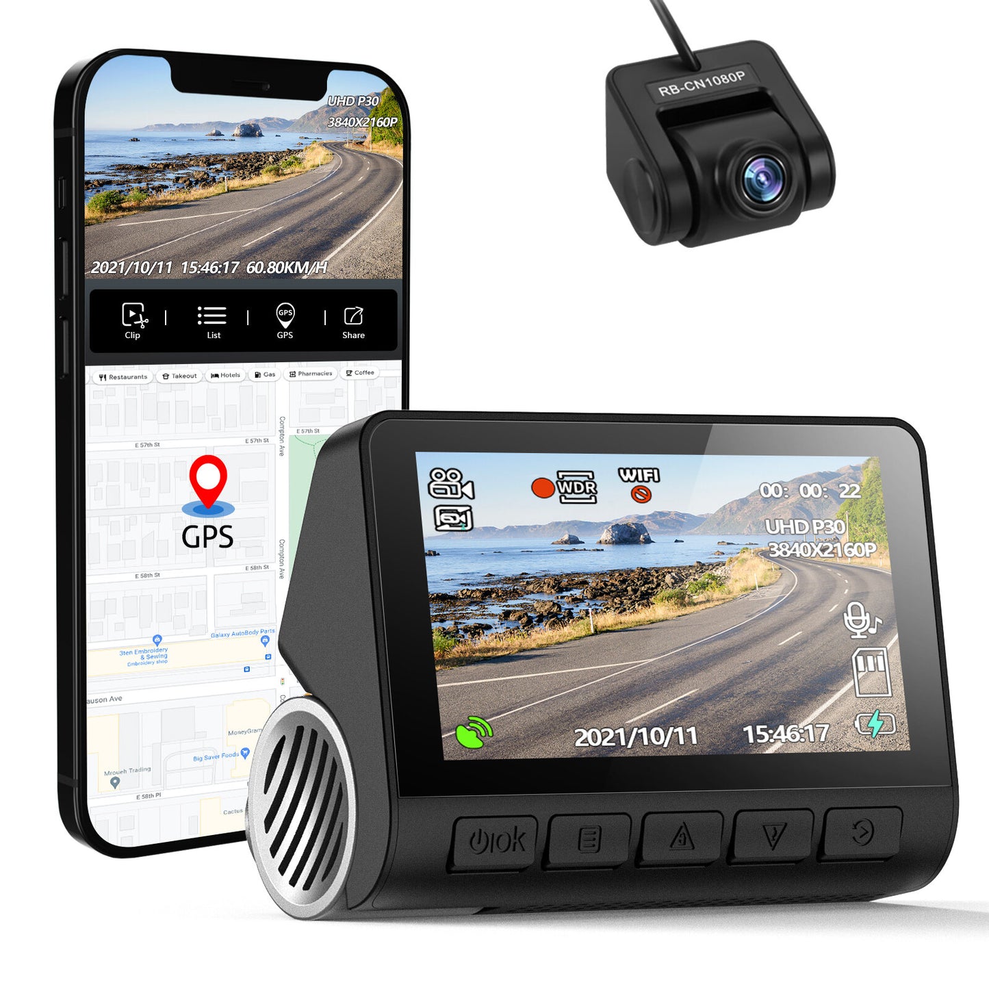V55/V55+ 4K Dash Cam Car DVR 2160P GPS ADAS 24H Parking Support Rear Cam Night Vision Voice Prompt APP Control