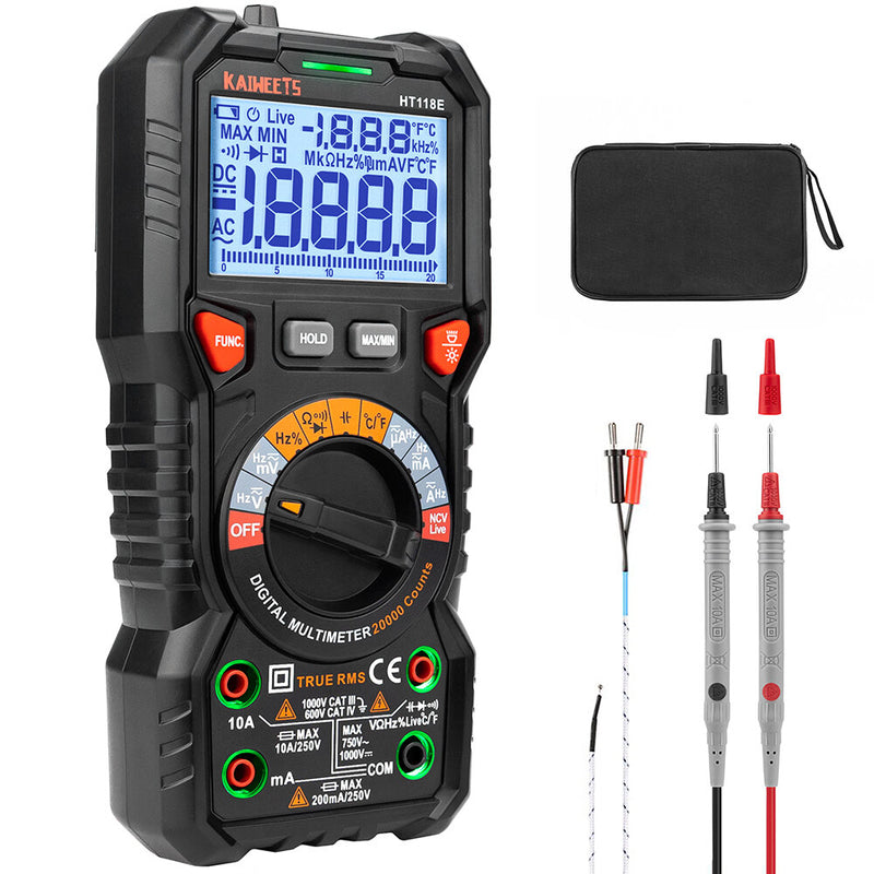 EU US Direct KAIWEETS HT118E Digital AC/DC Multimeter TRMS 20000 Counts High Resolution with Flashlight True RMS CAT IV 600V Safety Rated Best for Electronics Testing