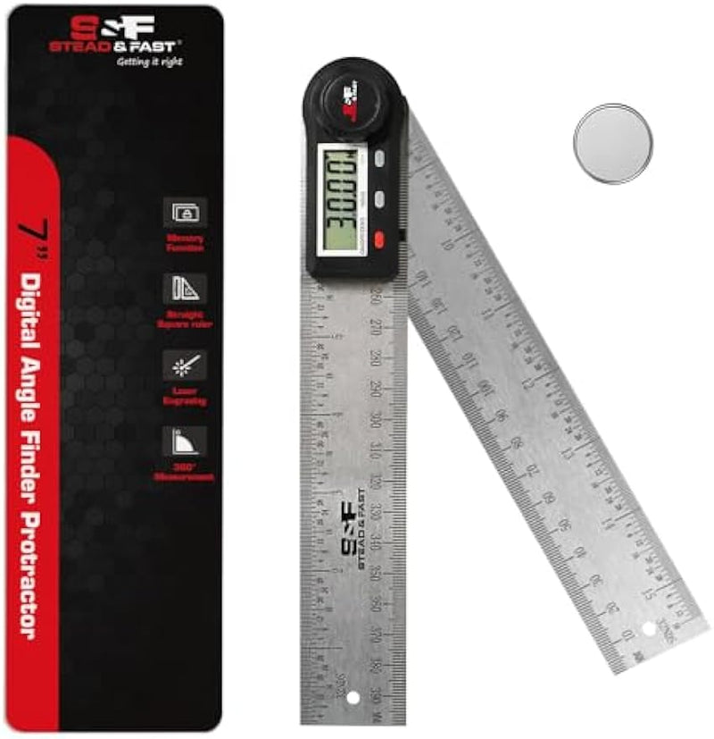 Angle Finder Tool Digital 7 Inch / 200 mm Stainless Steel, Digital Protractor Display Angle Ruler for Measuring, Woodworking, Construction, Wall angle Measurement by S&F STEAD & FAST