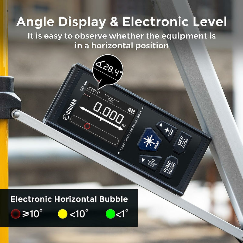 EU US Direct CIGMAN CD-60 393ft 120M Dual Laser Distance Meter High Precision Rechargeable Bilateral Unidirectional Measure with Large LCD Display Multifunctional Modes Ideal for Construction Sites Home Renovation Projects
