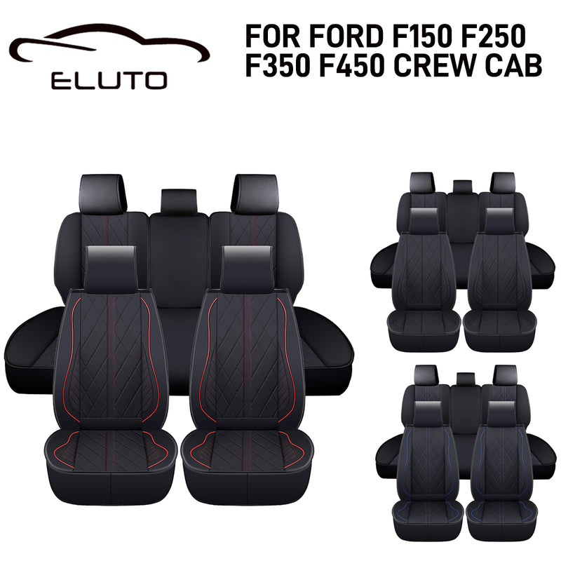 5 Seaters Car Seat Covers Leather For Ford F150 F250 F350 F450 Crew Cab 2009-22