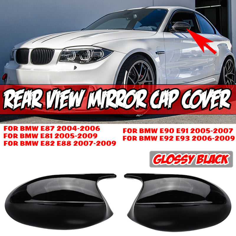 For BMW E90 E91 2005-2007 E92 E93 2006-2009 Glossy Black Rear View Mirror Cap Cover Replacement Left & Right