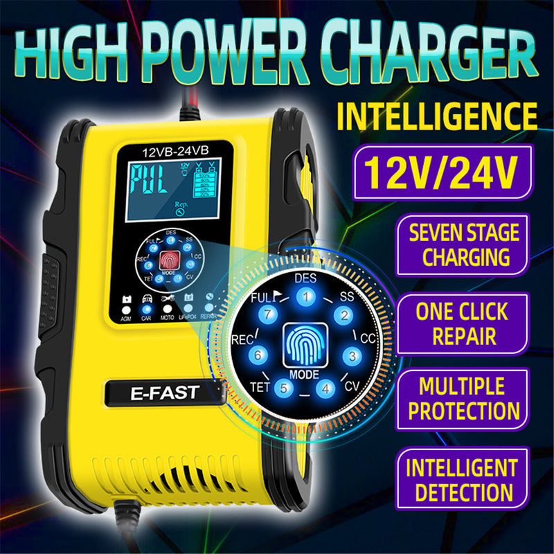 12/24V 12A/6A 7-Stage Pulse Repair LCD Battery Charger For Car Motorcycle Lead Acid Battery Agm Gel Wet