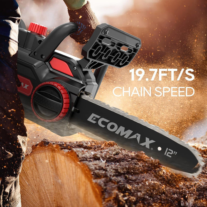 [USA Direct]Ecomax ELG05 Cordless Chainsaw 12-Inch 18V Electric Chainsaw with 4Ah Battery & Fast Charger Powerful Chain Saws with Double Safety Switch for Wood Cutting ideal for Farm Backyard Garden Ranch