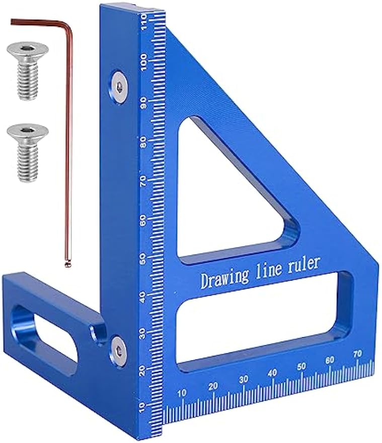 3D Multi-Angle Measuring Ruler, 45/90 Degree Woodworking Square Protractor Aluminum Alloy, Miter Triangle Ruler, Layout Measuring Tool for Engineer Carpenter High Precision (Blue)