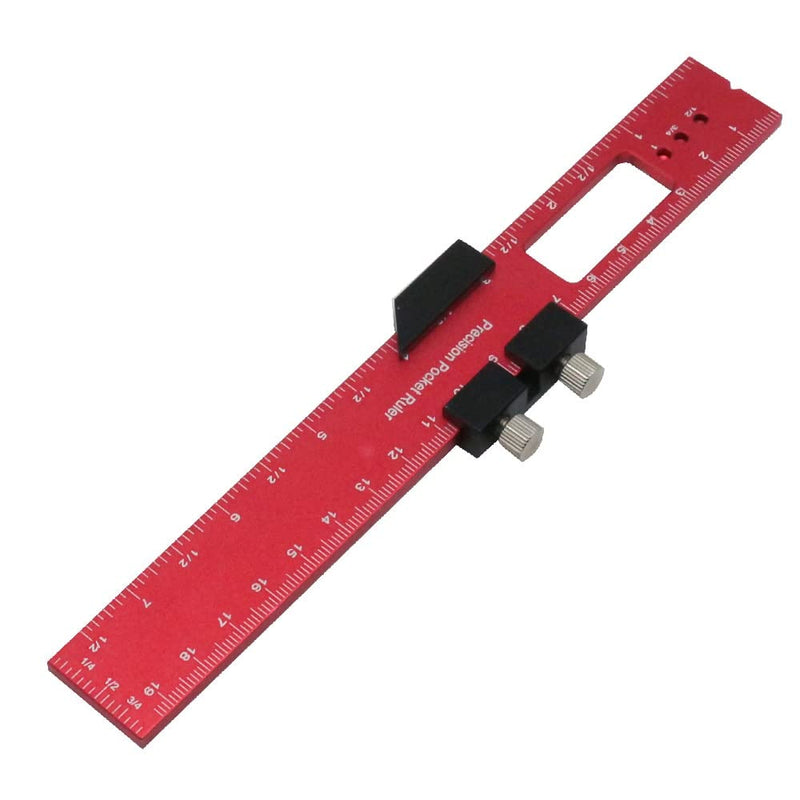 Woodworking Precision Pocket Ruler Aluminum Slide Ruler Inch and Metric T-Type Scribing Ruler Square Layout Tool W/Slide Stops (200mm)