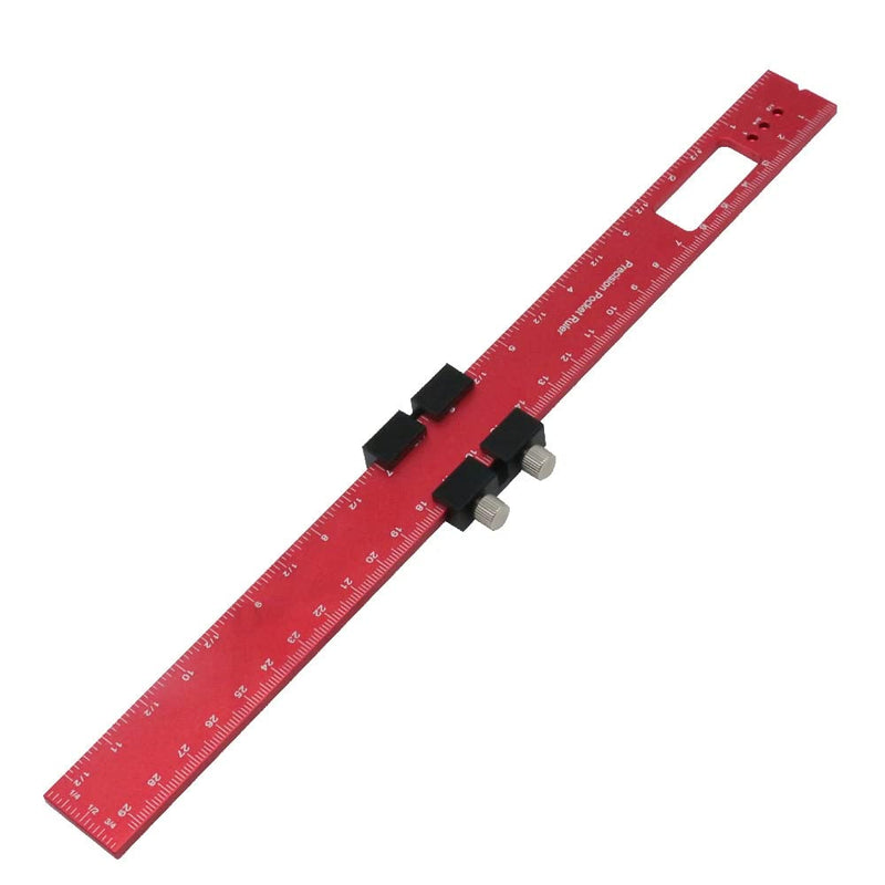 Woodworking Precision Pocket Ruler Aluminum Slide Ruler Inch and Metric T-Type Scribing Ruler Square Layout Tool W/Slide Stops (200mm)