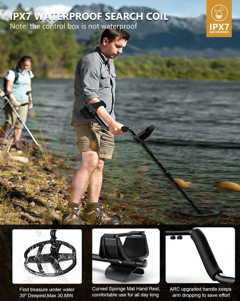 Professional Waterproof Metal Detector with 12-inch Coil Advanced US Chip LCD Display Adjustable Stem for Precise Treasure Hunting