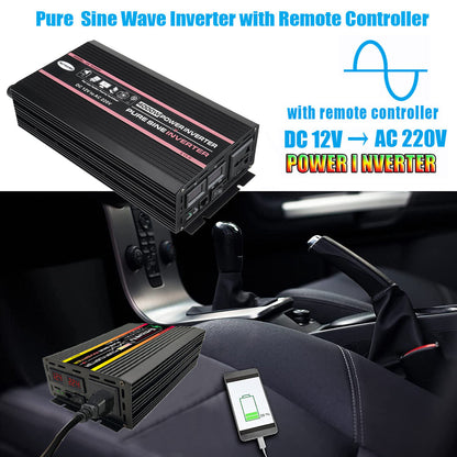 AUTSOME 12V to 220V Converter Pure Sine Wave Power Inverter Car Solar With Remote Control Dual LED Display