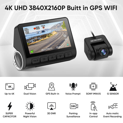 V55/V55+ 4K Dash Cam Car DVR 2160P GPS ADAS 24H Parking Support Rear Cam Night Vision Voice Prompt APP Control