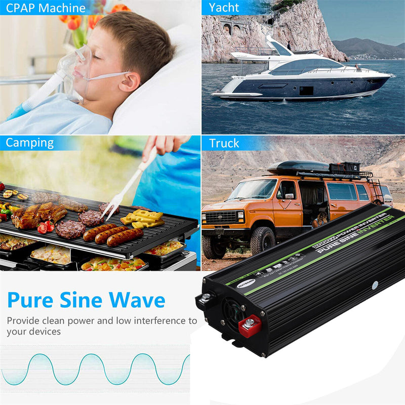 AUTSOME 12V to 220V Converter Pure Sine Wave Power Inverter Car Solar Dual USB Charger With LED Display