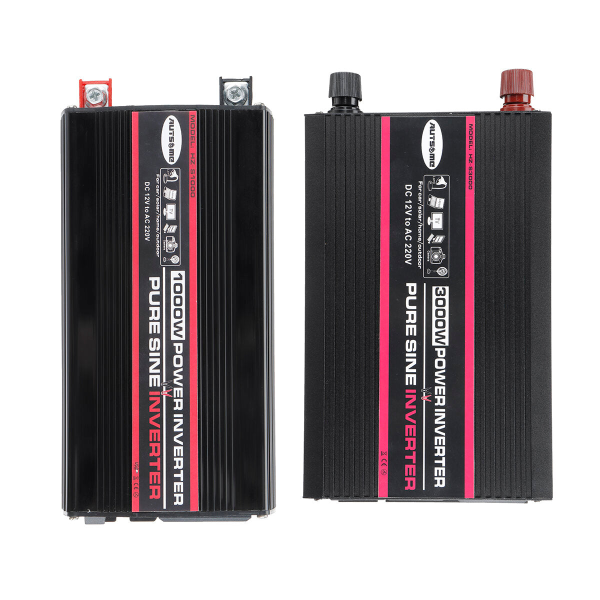 AUTSOME 12V to 220V Converter Pure Sine Wave Power Inverter Car Solar With Remote Control Dual LED Display