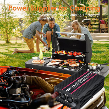 AUTSOME 12V to 220V Converter Pure Sine Wave Power Inverter Car Solar With Remote Control Dual LED Display