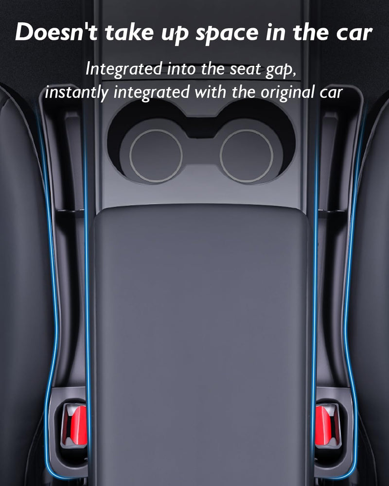 Farmogo Tesla model 3 / y Car seat Gap Filler box,2 PCS TPE Car Seat Organizer Storage Box,Console Side Extra Storage Boxes Front Seats Car Gap Filler for Tesla Model 3 Y Accessories (Black)