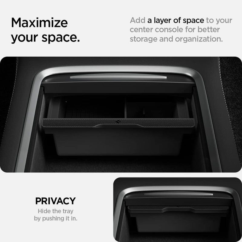 Spigen Center Console Organizer Tray(Carbon Edition) Designed for Tesla Model 3/Y with Smooth Slide Technology 2024/2023/2022 [Not Compatible with Model 3 2024 Refresh]