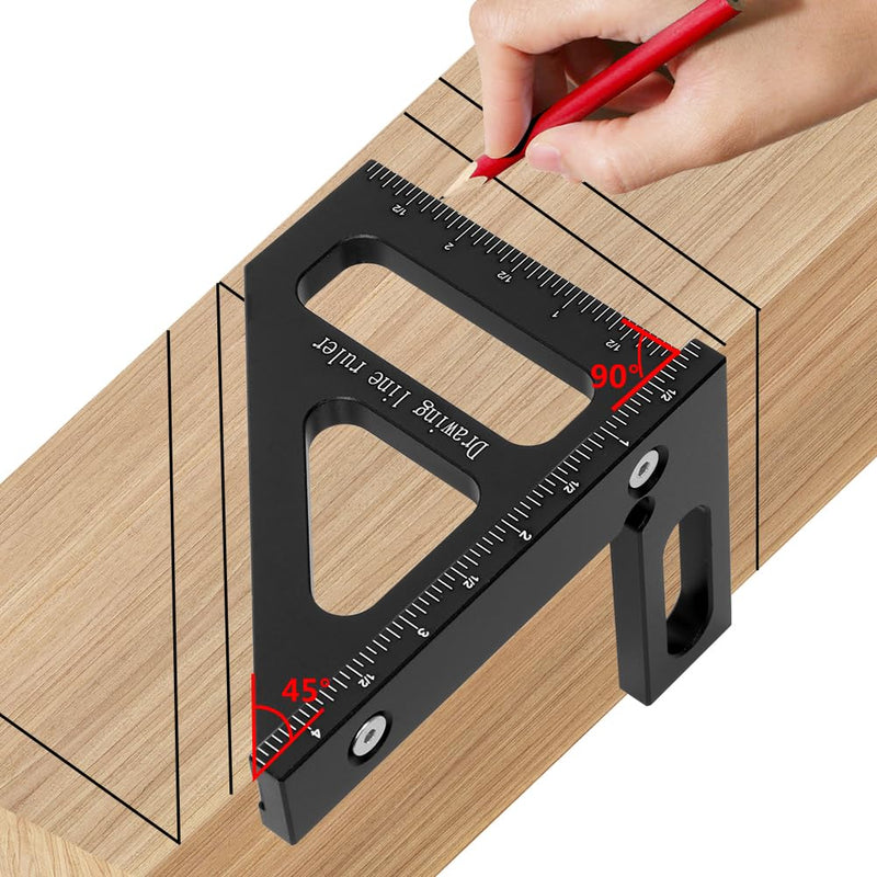 Imperial 3D Multi-Angle Measuring Ruler,45/90 Degree Aluminum Alloy Woodworking Square Protractor, Miter Triangle Ruler High Precision Layout Measuring Tool for Engineer Carpenter,003BK
