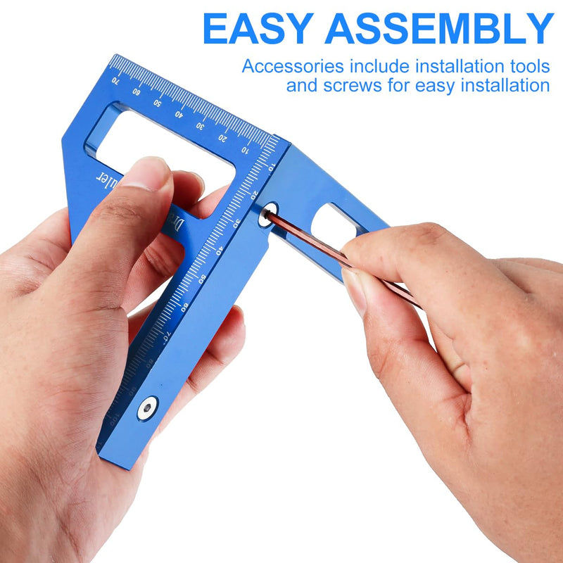 3D Multi-Angle Measuring Ruler, 45/90 Degree Woodworking Square Protractor Aluminum Alloy, Miter Triangle Ruler, Layout Measuring Tool for Engineer Carpenter High Precision (Blue)