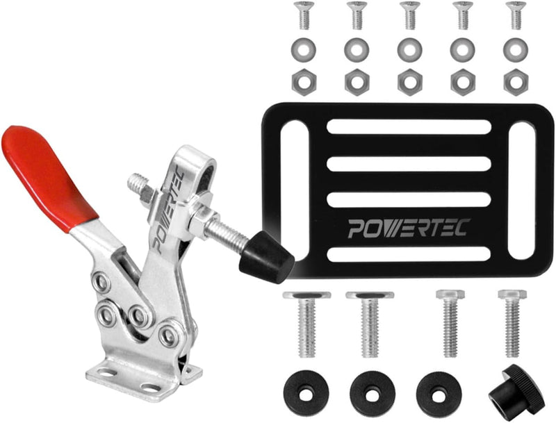 POWERTEC 4PK Toggle Clamp, 500 lbs Holding Capacity, 225D Quick Release Horizontal Clamps w/ Antislip Rubber Pressure Tip for Woodworking Jigs and Fixtures, Welding, Drill Press, Crosscut Sled (20326)