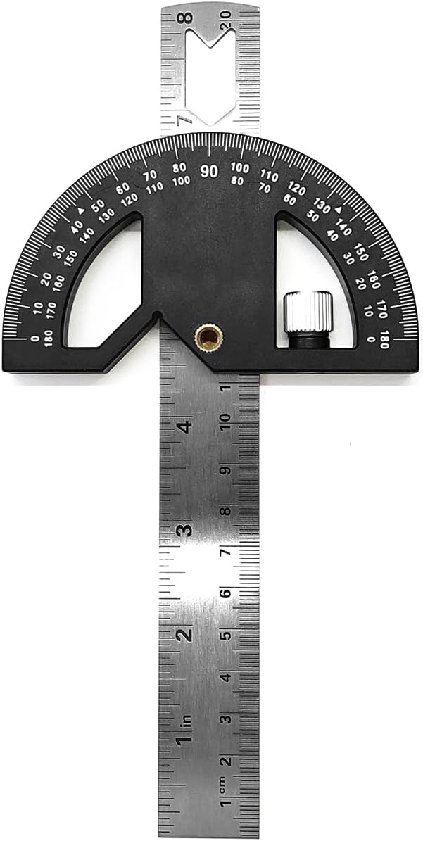 Protractor Angle Finder 8-Inch Woodworking Ruler, Adjustable Stainless Steel Angle Ruler, Angle Finder Tool with 0-180 Degrees Angle Measuring Tool for Home Improvement Carpentry Work
