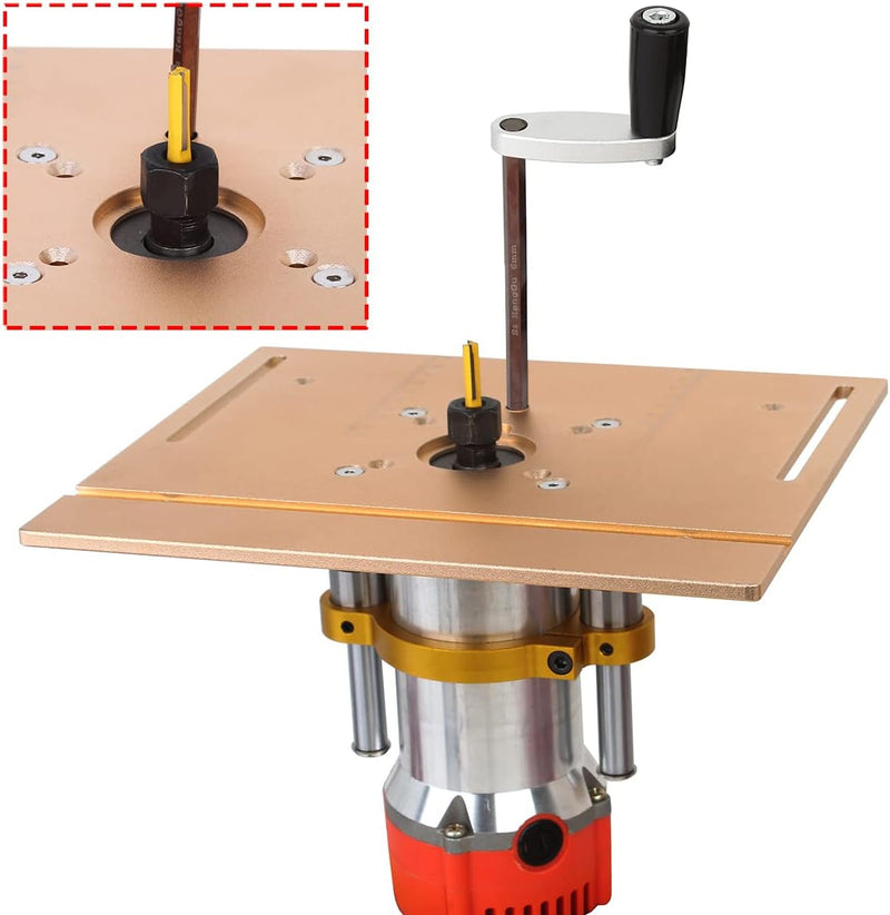 KETIPED Adjustable Router Lift for 65mm Diameter Universal Trimming Machine,Aluminum Under-Table Router Base for Router Table Insert Base Plate with Double Stainless Steel Support Rod,MG-061GD