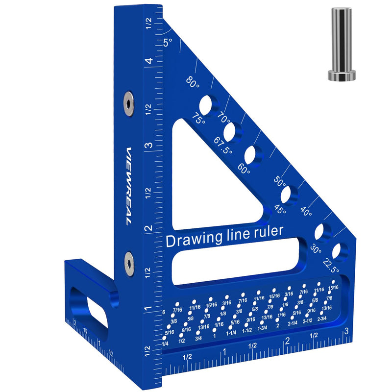 Premium Carpenter Square Hole Scribing Ruler Precision Woodworking Tool 22.5-90 Degree Measuring Ruler with Angle Pin Versatile Speed Square for Woodworking, Engineering, and Construction
