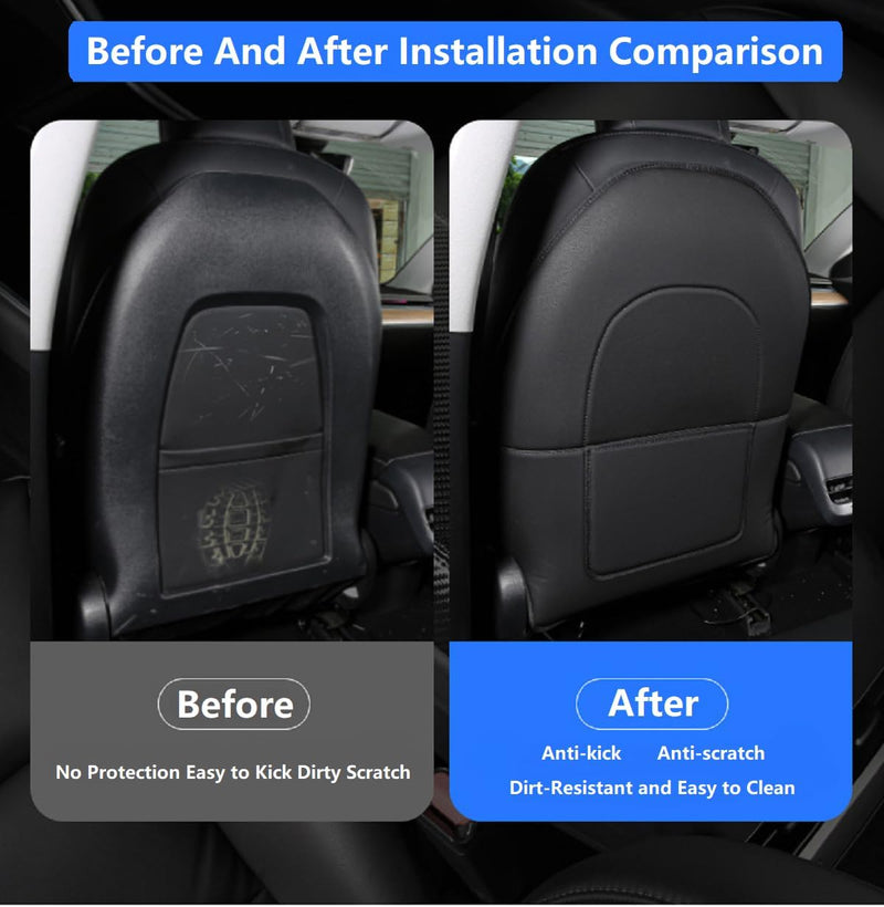 ANTETOKO Tesla Model 3/Y/S/X Leather Seat Back Protector,Wear-Resistant Backseat Kick Mats with Organizer Pocket,Waterproof Scratchproof Dirt-Resistant Protection - 2 PCS