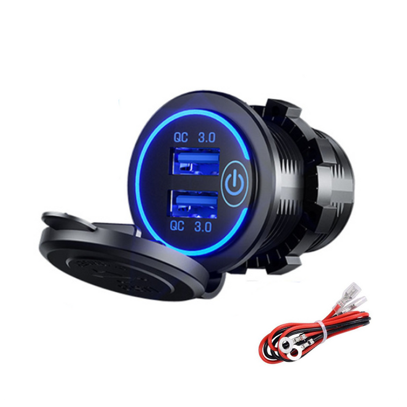 12-24V QC 3.0 Fast Dual USB Charger Touch Switch Waterproof Accessory For Motorcycle Car Truck Boat