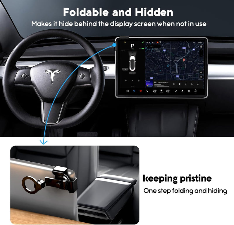 TSLMODEL Tesla Model 3 Y S X Phone Mount Holder, Universal in Flight Airplane Computer Screen Phone Holder Mount，Foldable Hidden Tesla Phone Holder Fit for All Phone, Tesla Model S X Y 3 Accessories