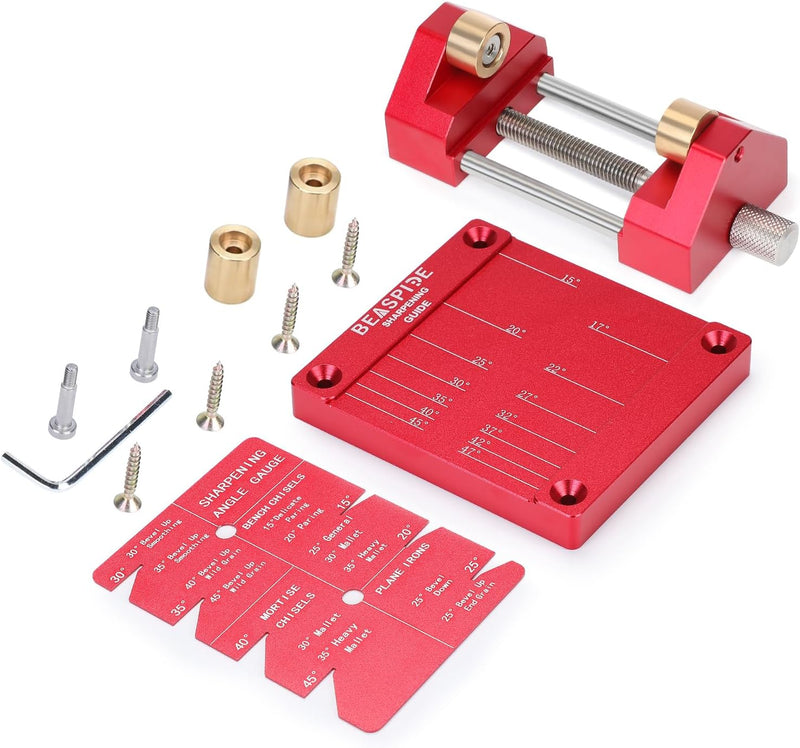 Beaspire Honing Guide System Chisel Sharpening Kit for Woodworking Chisels and Planes, Sharpening Holder Trainer Angle Fixture 5/32"-3" Chisel Sharpening Jig Holder Guide Red