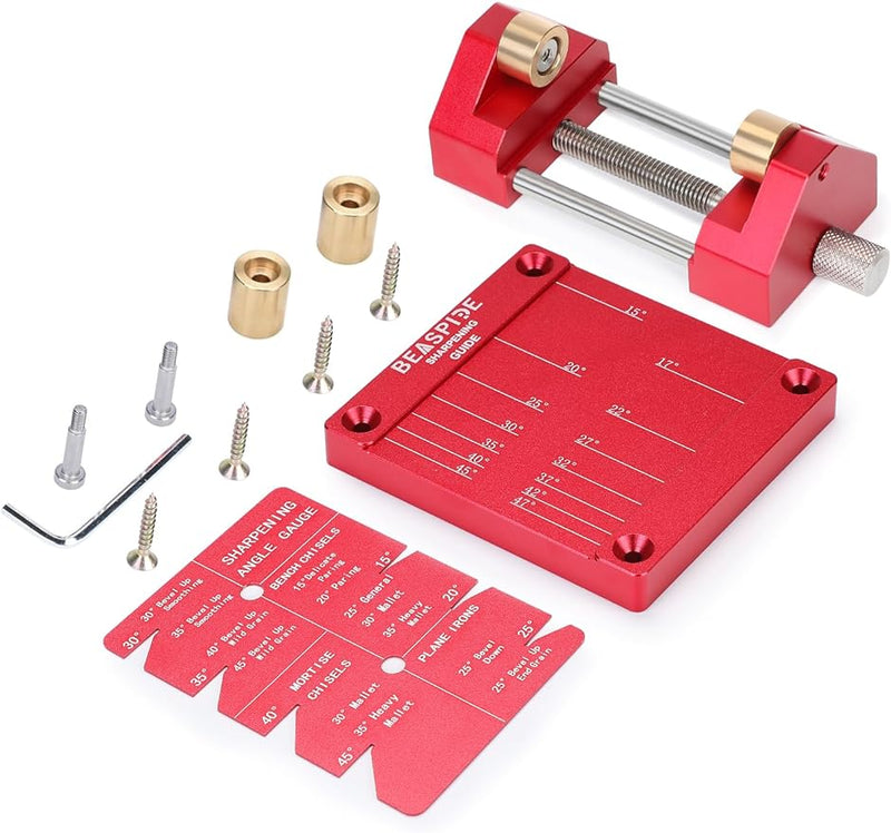 Beaspire Honing Guide System Chisel Sharpening Kit for Woodworking Chisels and Planes, Sharpening Holder Trainer Angle Fixture 5/32"-3" Chisel Sharpening Jig Holder Guide Red