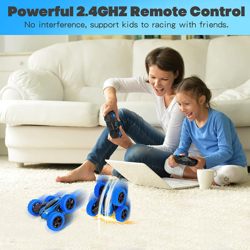 Rcfunkid Remote Control Car, 4WD RC Cars with Double Sided 360 Degrees Tumbling and Rotating, 2.4GHZ RC Stunt Car with LED, RC Car Toys for 8 Year Old Boys Girls