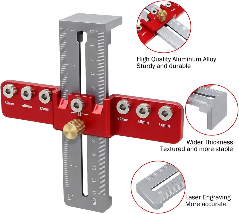 WTETMYL Cabinet Hardware Jig Drill Guide Aluminum Alloy Cabinet Handle Template Tool with Adjustable Center Punch Locator Doweling Jig Cabinet Tools Drawer Pull Jig,Woodworking Tools,for Door Handles