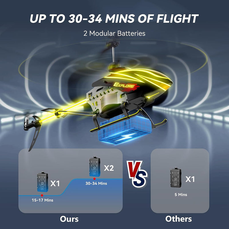 Remote Control Helicopter for Kids with 30Mins Flight(2 Batteries), 7+1 LED Light Modes, Altitude Hold, 3.5 Channel, Gyro Stabilizer,Remote Helicopter Toys for Boys and Girls