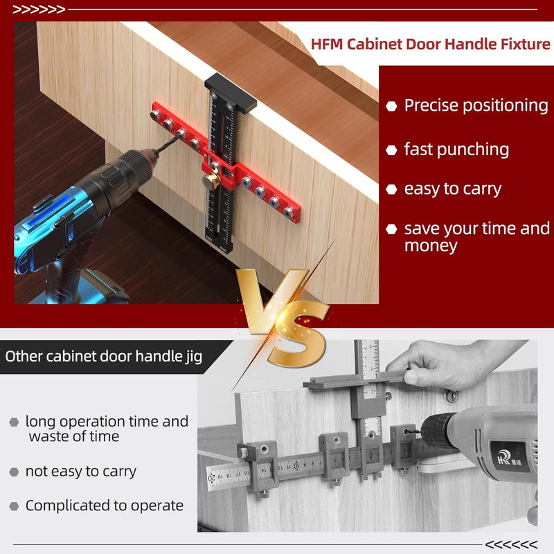 HFM Cabinet Hardware Jig, Aluminum Alloy Cabinet Handle Jig, Adjustable Drill Template Guide Tool, Punch Locator Drill Guide for Installation of Door Drawer Handle and Pulls