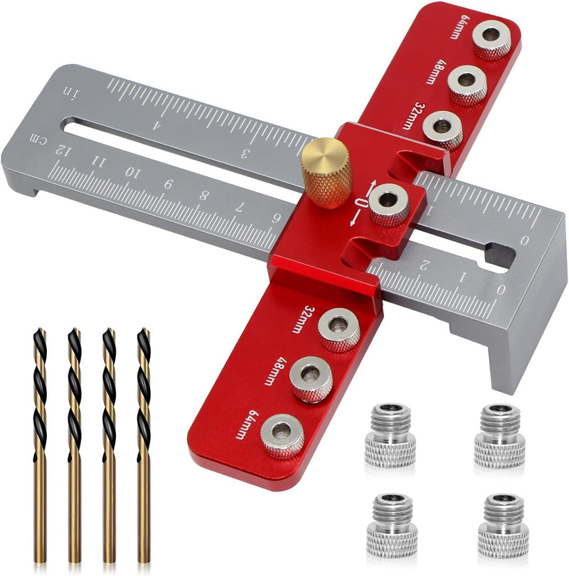 WTETMYL Cabinet Hardware Jig Drill Guide Aluminum Alloy Cabinet Handle Template Tool with Adjustable Center Punch Locator Doweling Jig Cabinet Tools Drawer Pull Jig,Woodworking Tools,for Door Handles