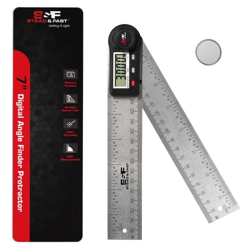 Angle Finder Tool Digital 7 Inch / 200 mm Stainless Steel, Digital Protractor Display Angle Ruler for Measuring, Woodworking, Construction, Wall angle Measurement by S&F STEAD & FAST