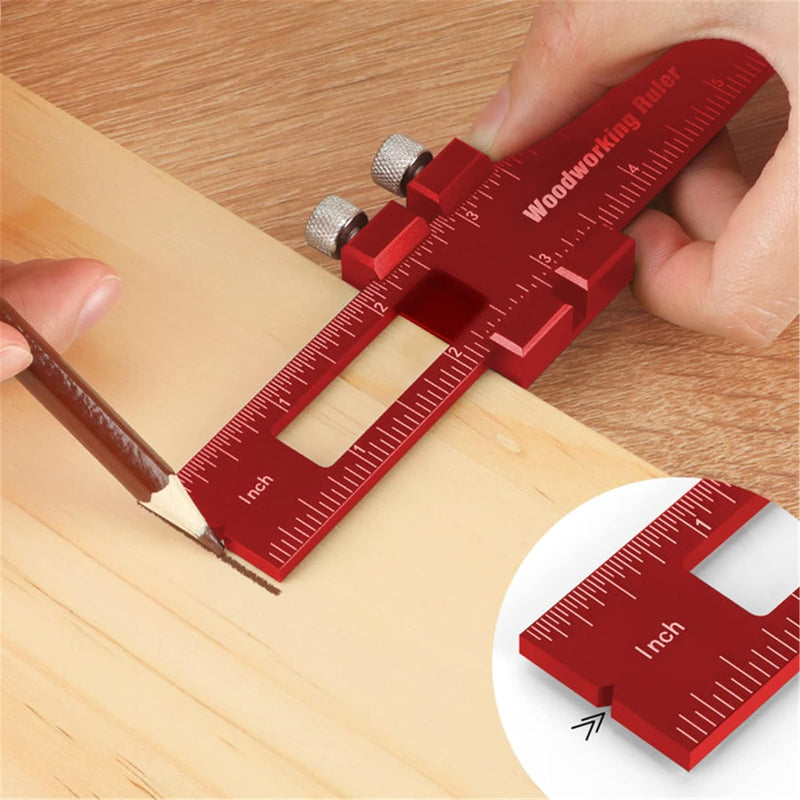 Violetfox Woodworking Ruler, 3Pcs Precision Pocket Metal Slide Rule Inch and Metric T-Type Scribing and Square Ruler for Marking and Measuring (6/8/12 Inch)