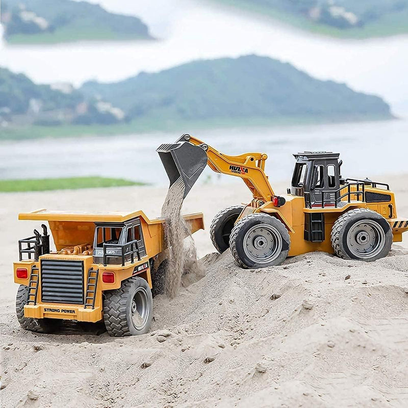 Remote Control Construction Dump Truck Toy 2.4G RC 6 Channel Bulldozer 4 Wheel Driver Mine Construction Alloy Metal Vehicle Truck 1:18 with 2 Rechargeable Batteries for Boys Birthday Xmas Gift
