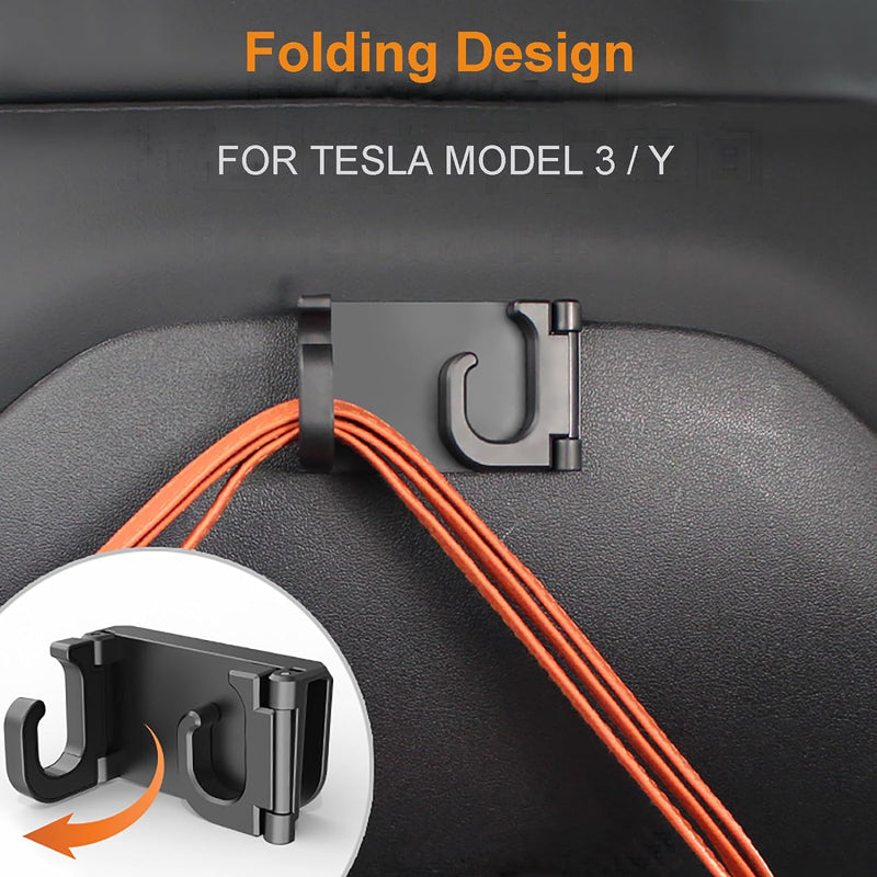 OATSBASF Seat Back Hooks Compatible with Tesla Model 3 Model Y 2017-2023, Headrest Foldable Hooks Car Bag Hook Stylish Back Seat Hanger Designed for Tesla Model 3 Model Y(1 Pack-Black) (1 Pack)