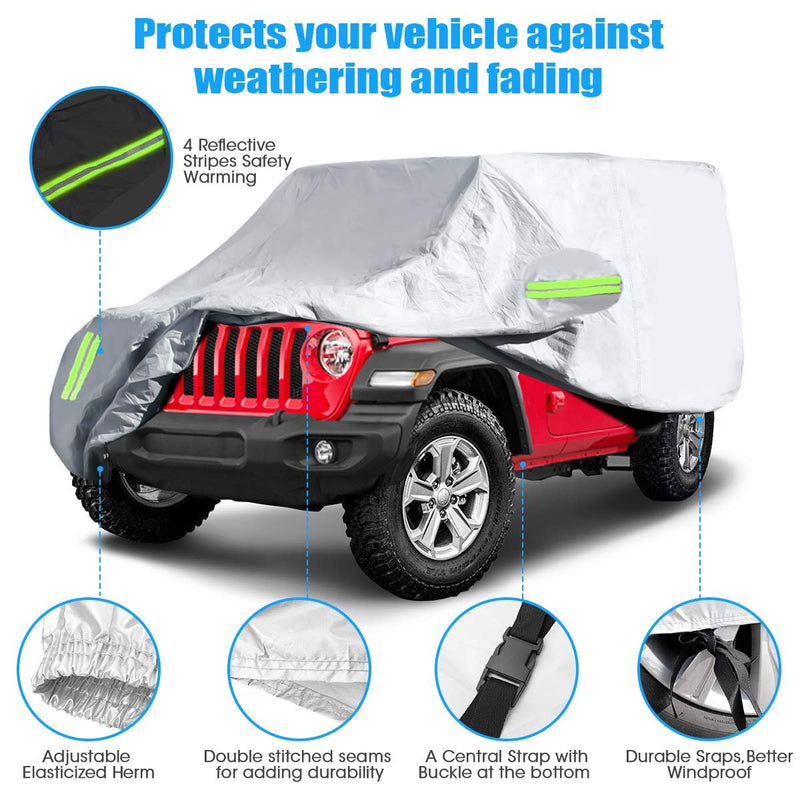 ELUTO Car Cover Wrangler Cover 2 Door Waterproof All Weather Upgrades Covers Waterproof Protection Outdoor Car Cover with 2 Gust Straps Fits up to 170''(170x75x60'')