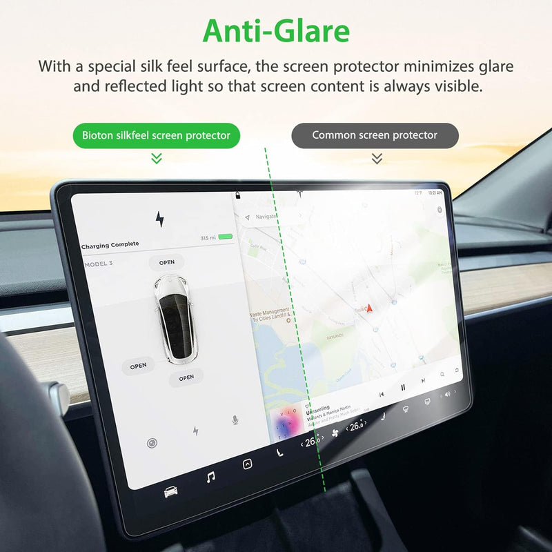 Bioton Silkfeel Glass Screen Protector designed for Tesla Model 3 / Y Center Control Touchscreen [Automatic Alignment] [Anti Glare] [9H Hardness]