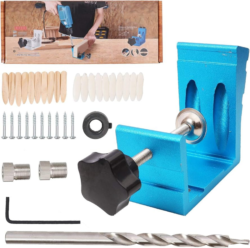 46 Pcs 850 Heavy Duty All-In-One Aluminum Pocket Hole Jig Kit Woodworking Inclined Hole Positioner for Angle Drilling Holes Carpenters Woodwork Guides Joint Carpentry Locator (Blue)