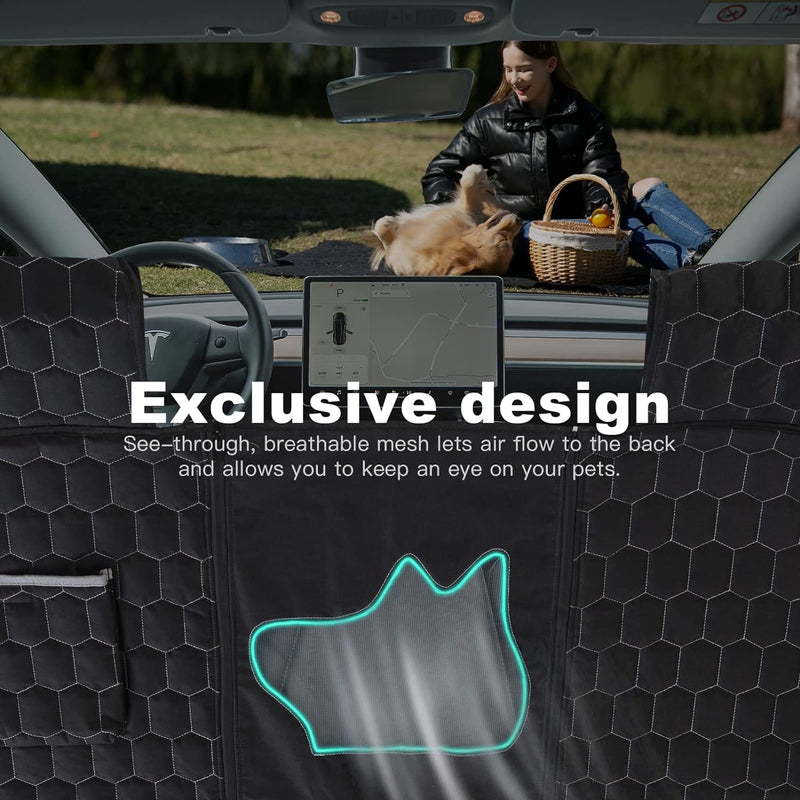 Dog Seat Covers for Back Seat, Pet Liner for Tesla Model 3, 100% Waterproof Backseat Dog Cover Protector Heavy-Duty Scratchproof Nonslip Dog Hammock for 2018-2023 Tesla Model 3 with Mesh Window